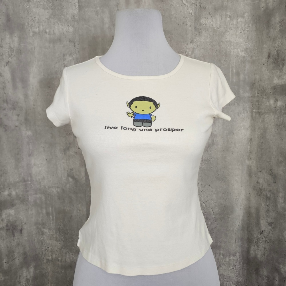 Y2K Star Trek Live Long Prosper Baby Tee Cream Fitted‎ Graphic XL Trekkie